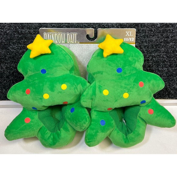 Rainbow Daze Women's Christmas Tree Holiday Slippers Plush XL 11/12 - Picture 1 of 4